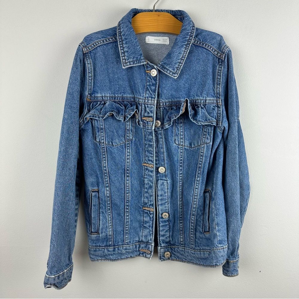 Mango Denim Ruffle Jacket sz 10